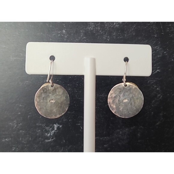 925 Hammered Sterling Silver Brass Swirl Dangling Pierced Earrings Vintage - Picture 6 of 10